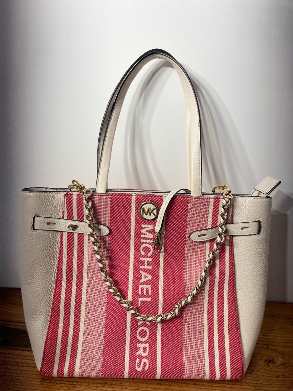Michael Kors Pink & White Stripe Tote –